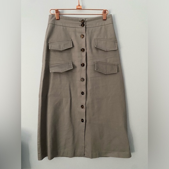 Mare Mare x Anthropologie Midi Utility Skirt XS Gray High Waist Button Down - Picture 2 of 6